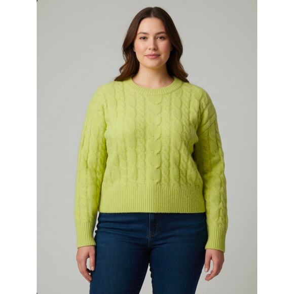 a new day Sweaters - Cable Knit Crewneck Sweater in Lime Green A100